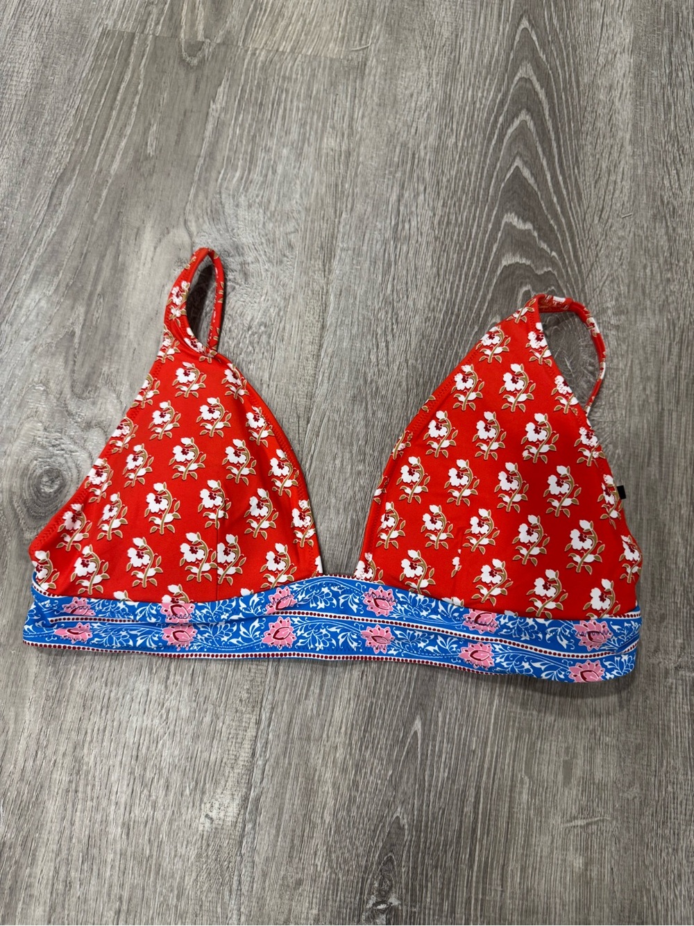 J. Crew Red Floral Triangle Bikini Top with Blue Band
